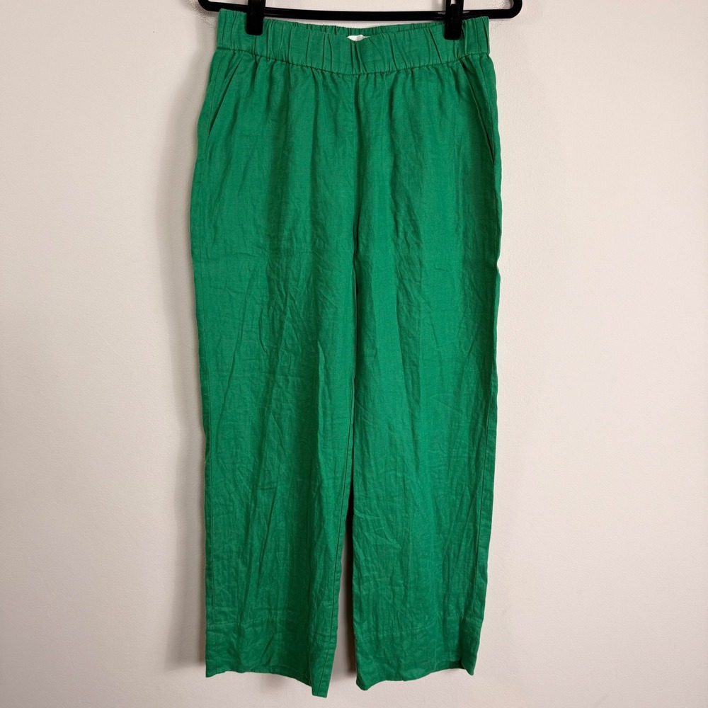 Everlane 100% European Flax Linen High Rise Wide Leg Pants Green Medium